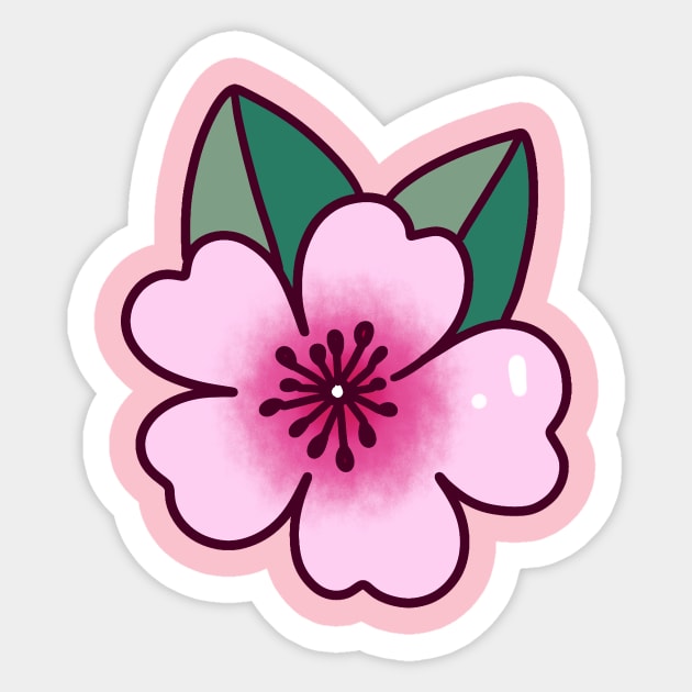 Cherry Blossom with Two Leaves Sticker by saradaboru